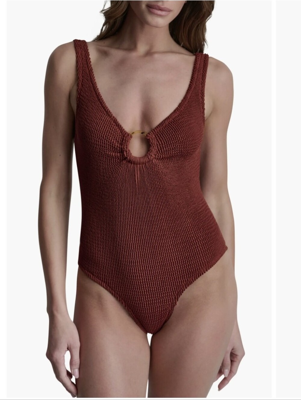 DKNY Stretch Island Ring One-Piece Swimsuit, COLOR BRICK, ONE SIZE